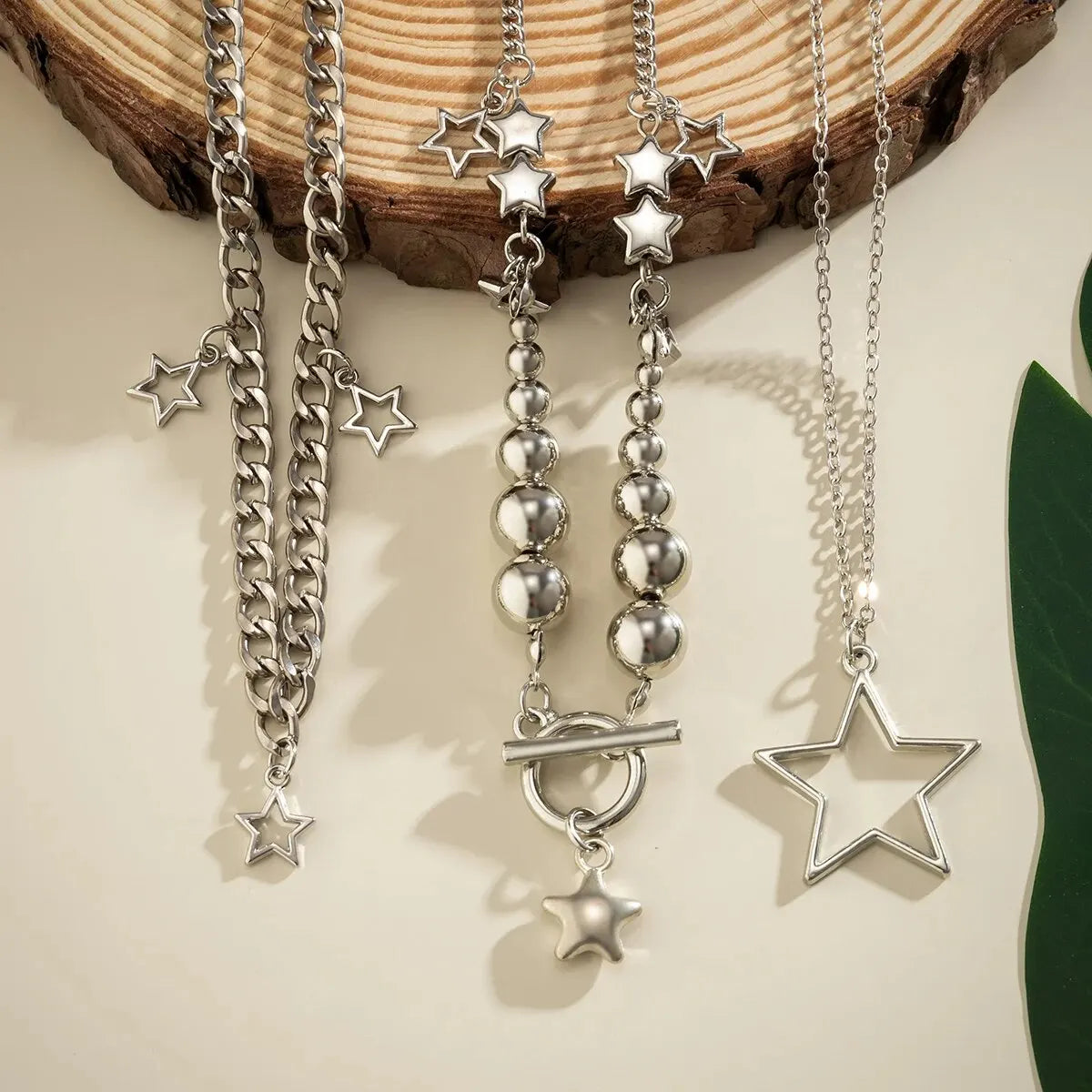Vintage Silver Color Star OT Buckle Pendant Choker Necklace for Women
