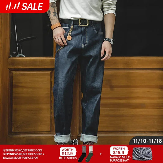 Men's Pants Vintage Denim Red Ear Original Cow Straight Tube Jeans