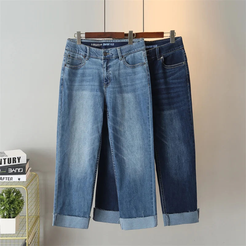 2024 Large Size Jeans Women's Ankle-Length Pants Spring Summer Stretch Denim Straight Pants Crimping Casual Pants Plus Size 7xl