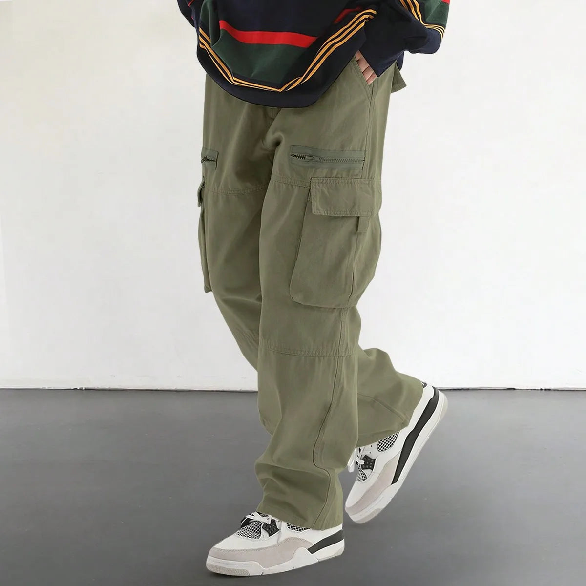 Men's Drawstring Trendy Flap Pockets Cargo Pants
