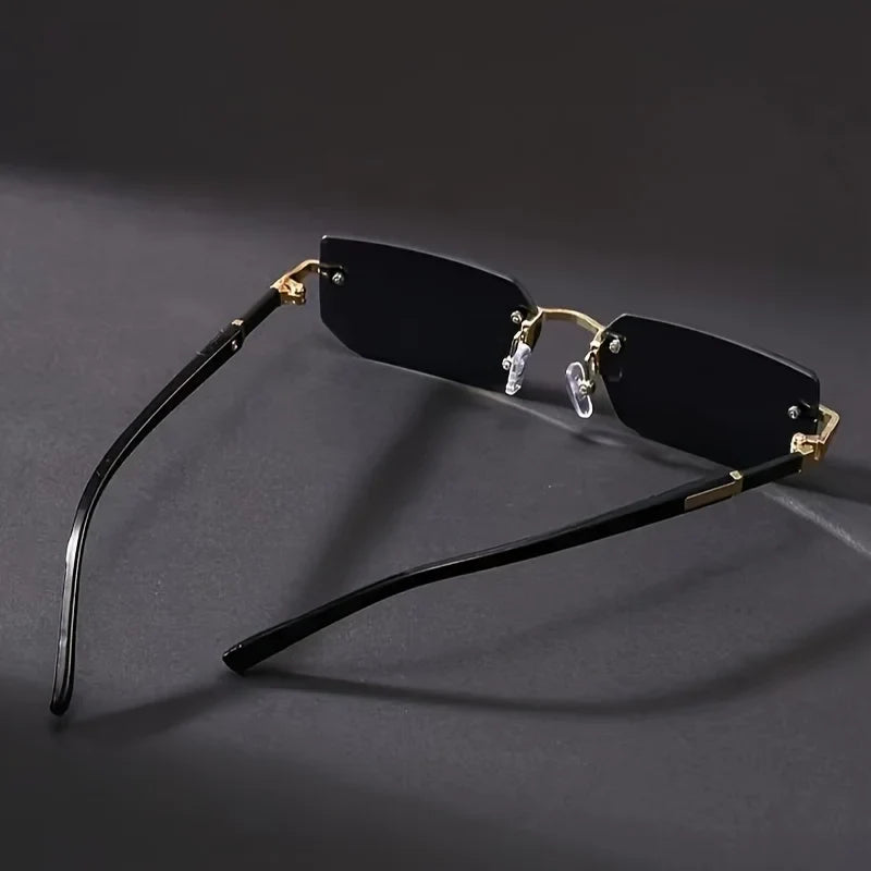 1pc Rimless Sunglasses Rectangle Women Men Shades Small Square Sun Glasses For Female Male Beach Vacation Travel Eyewear