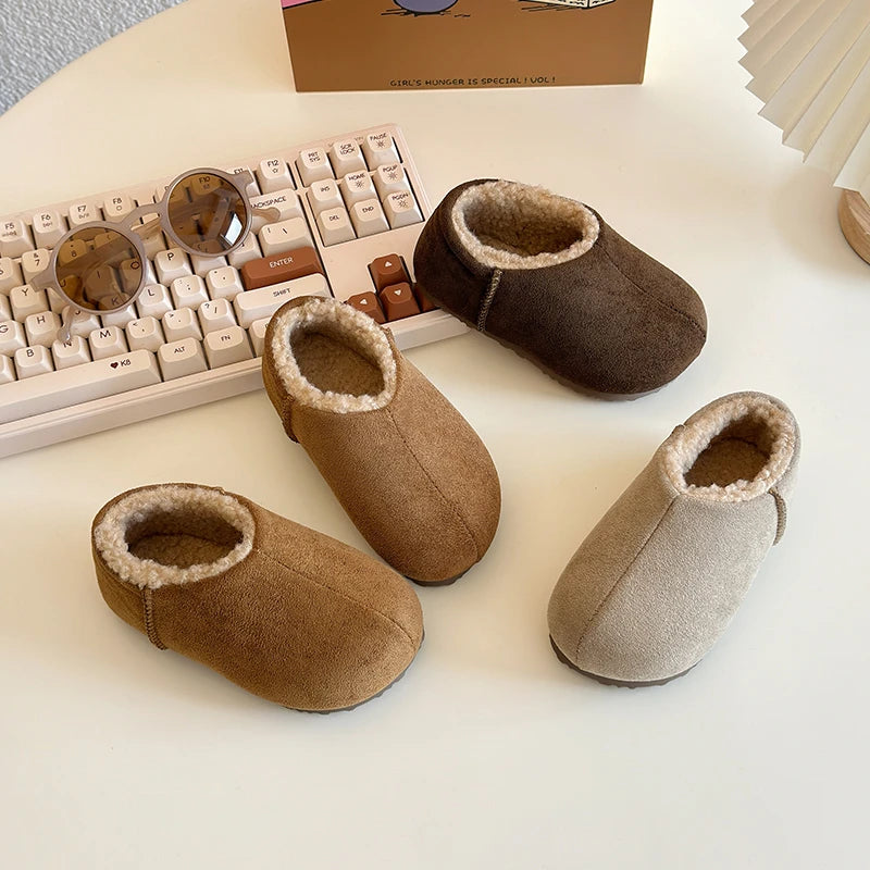 Trend Simple Winter Children's Shoes Fashion Versatile Girls Kids Casual Shoes Solid Color Boys Slip-on Cotton Shoes Side Zipper