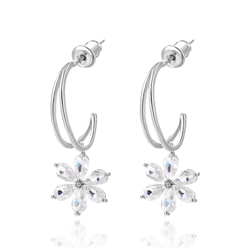 Sparkling Crystal Daisy Drop Earrings For Women