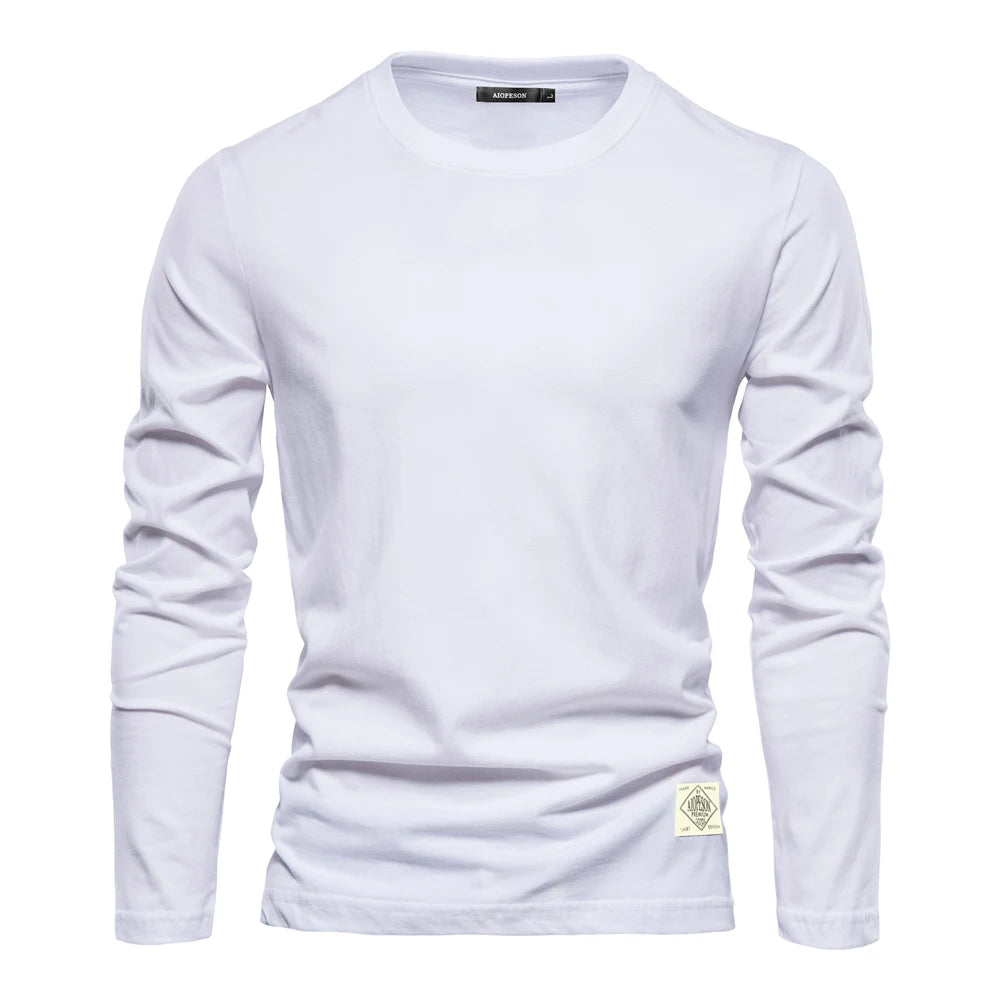 T-shirt homme 100 % coton à manches longues, t-shirts décontractés unis pour homme, hauts de qualité supérieure, vêtements classiques pour homme, t-shirts pour homme.