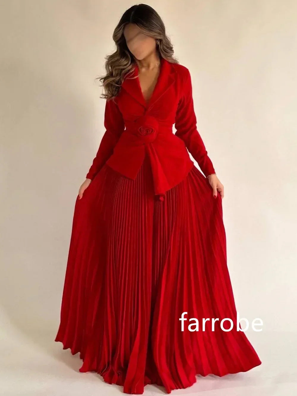 Customized Retro Jersey Pleat Flower A-line V-neck Midi Dresses Prom Dresses Classic Exquisite Modern Style Pastrol Unisex Chine