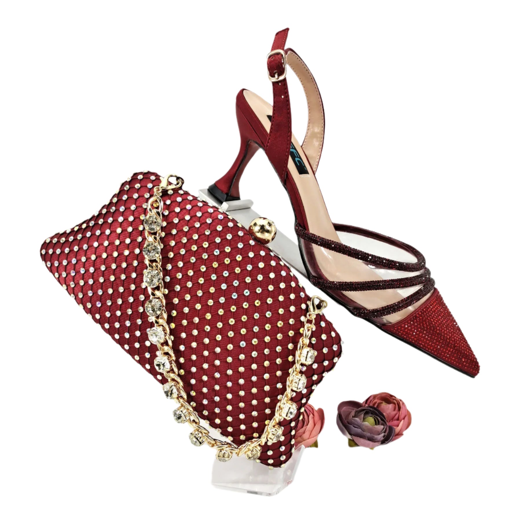 Women's Fashion Crystal Square Button Pointed High Heels