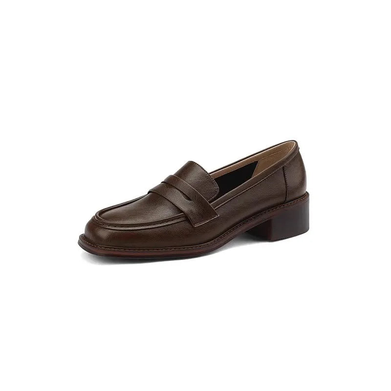 2024 Phoentin classic Loafers Women Genuine Cow Leather square Toe pumps Slip-on Retro Lady Casual cozy Shoes Handmade