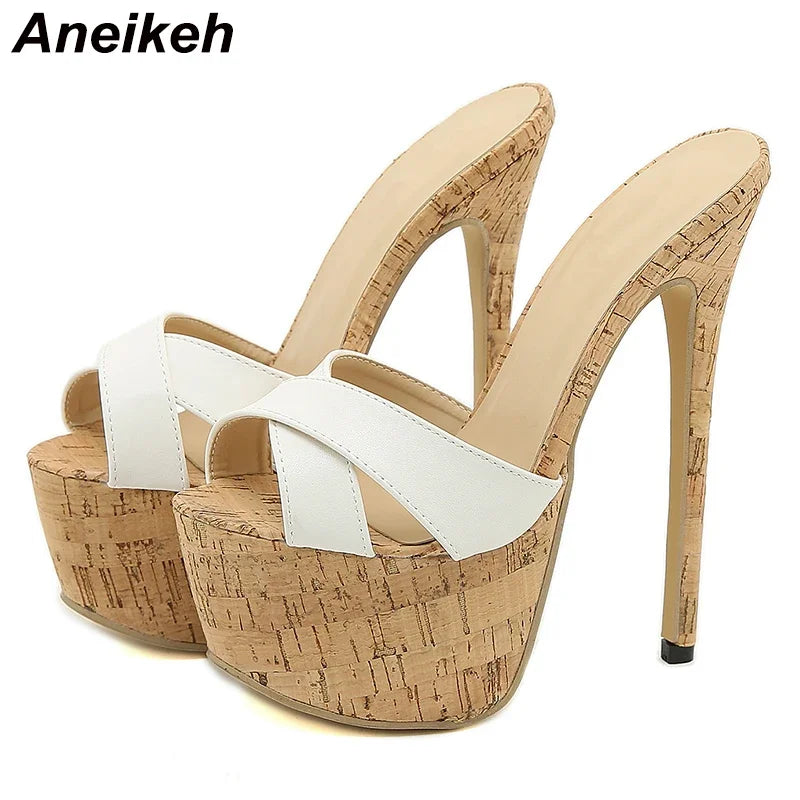 Aneikeh 2025 Summer Extreme Mules High Heels Women's Platform Sandals Shoes Ladies Slippers Slingback Peep-toe Slides Sandalias