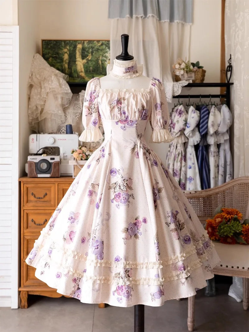 Classical Elegant Kawaii Dress Lolita Short Sleeved Slim Fit Long Vestidos