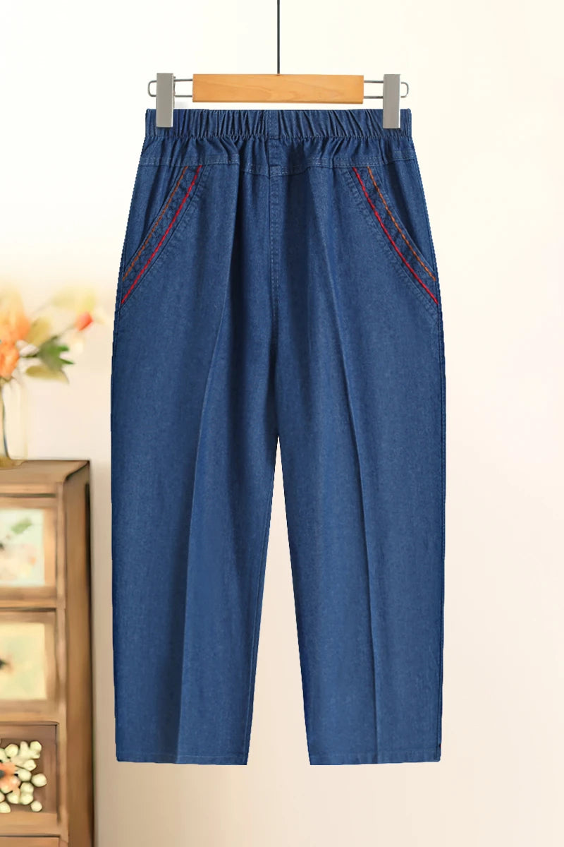 Women Denim Shorts Summer cropped jeans Pants Fashion High Waisted Dark Wash Knee Length Jeans Female Casual Plus size