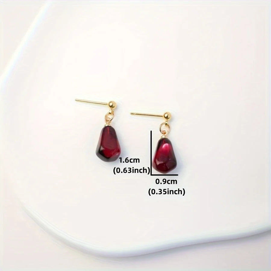 Creative Red Pomegranate Seed Pendant Golden Ear Studs