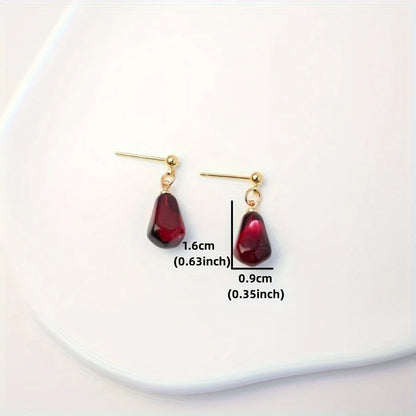 Creative Red Pomegranate Seed Pendant Golden Ear Studs