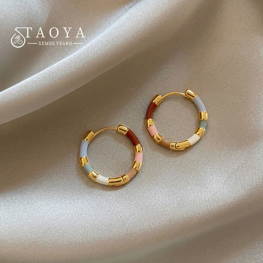 Girls' Colorful Enamel Mini Metal Round Earrings FoWomen