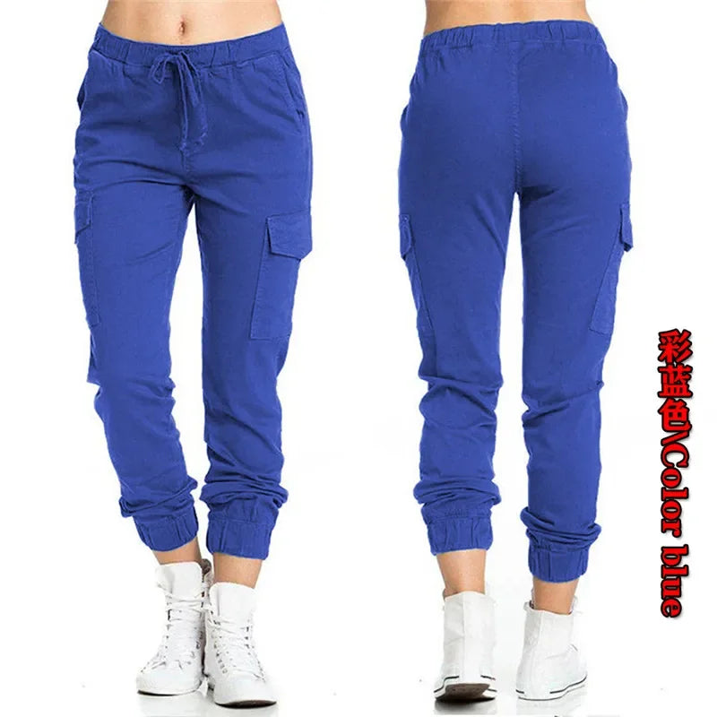 Women's Cargo Pants Multi-Pocket Drawstring Elastic Waist