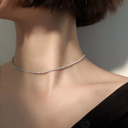 Popular Silver Colour Sparkling Chain Choker Necklace For Women