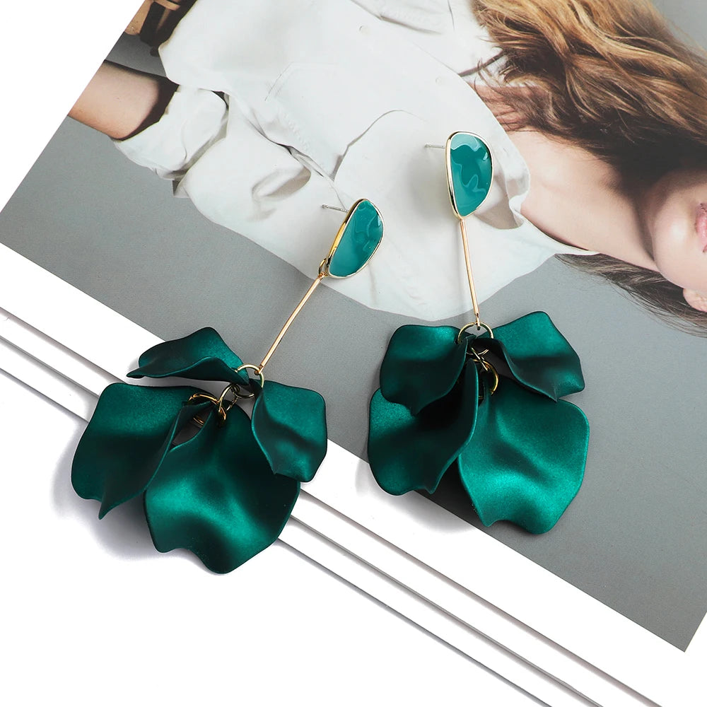 Romantic Sweet Acrylic Petal Long Dangle Drop Earrings For Women