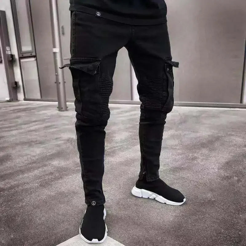 Slim Biker Men Ripped Long Denim Trousers Skinny Jeans