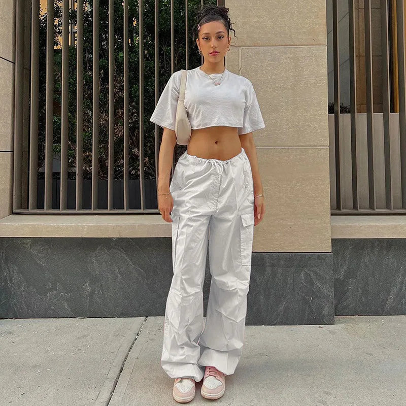 Women Cargo Pants Spring New Streetwear Solid Fashion Pockets