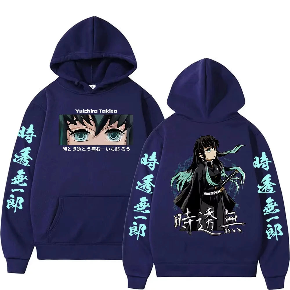 Hot Anime Demon Slayer Hoody Muichiro Tokito Fashion Pullover Sweatshirt Men Women Casual Autumn Winter Fleece Hoodie Streetwear