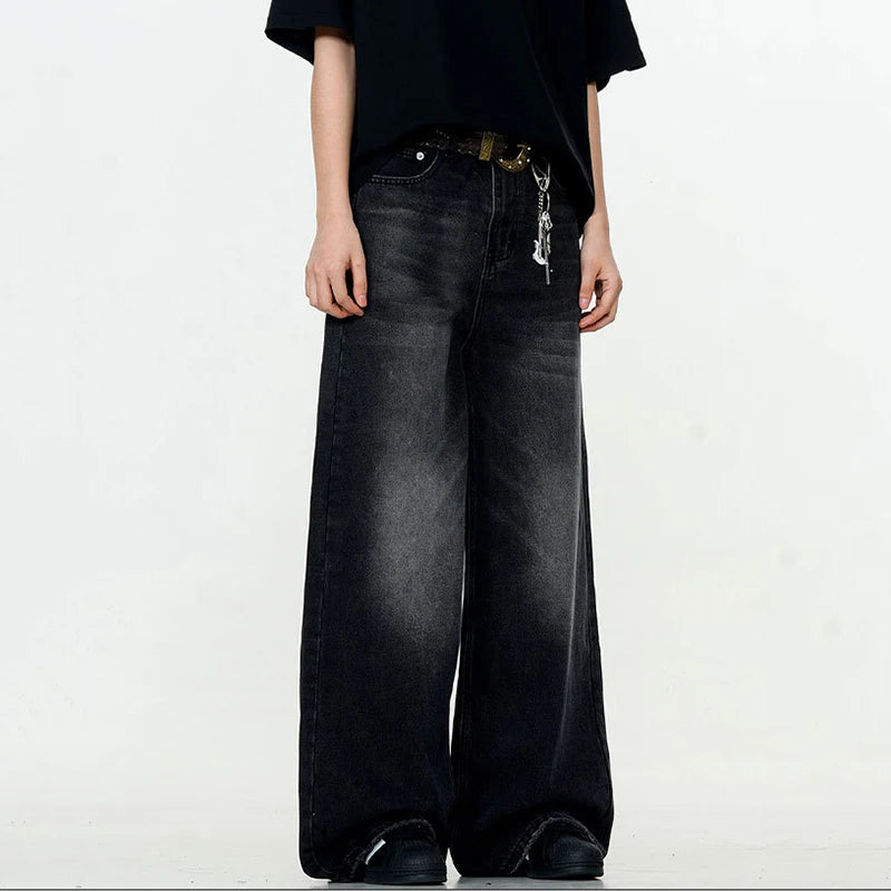 IEFB Simple Men's Denim Trousers Solid Color Washing American Style Casual Pants Straight Leg Baggy Male Jeans Spring 9W667