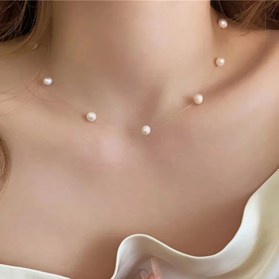 Stainless Steel Temperament Pearl Chain Choker Necklace for Women