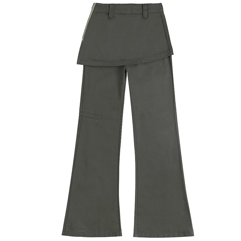 Plus Size Retro Fake Two-Piece Fart Curtain Jeans 2025 Spring Autumn Micro-Pull Cargo Slimming Straight Stacked Wide-Leg Pants