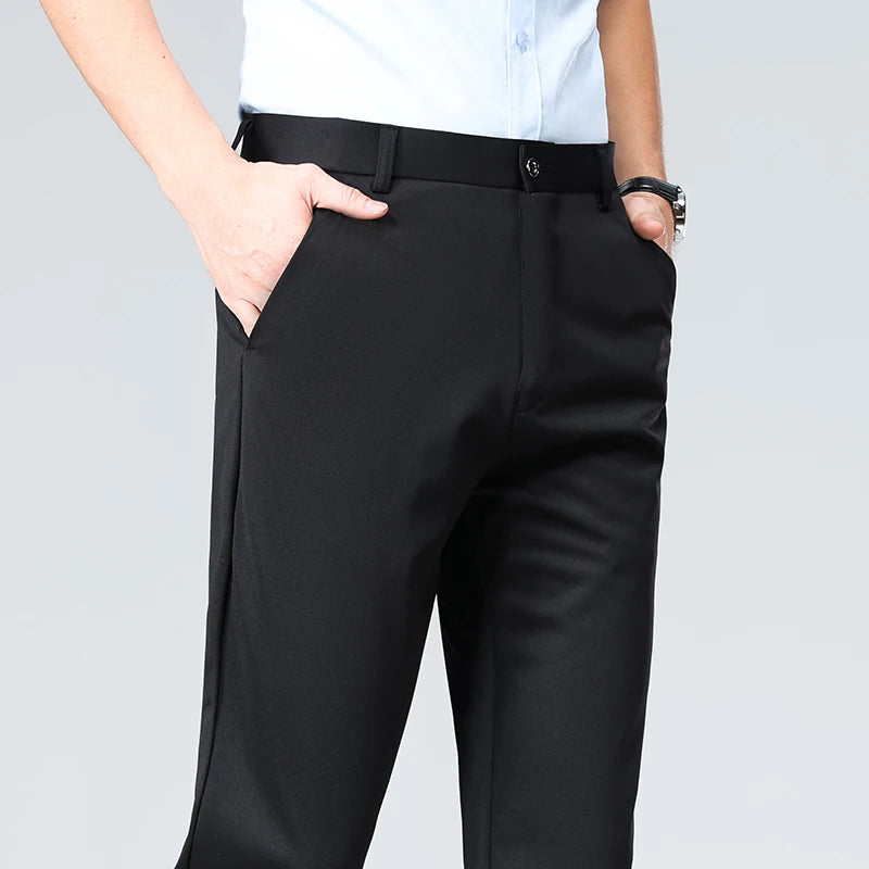Mens Casual Pants Elastic Suit Pants Office Trousers