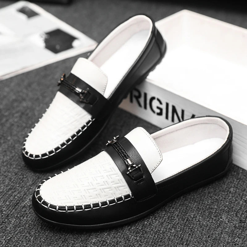 Men leather slip on loafers for men breathable moccasins casual driving boat shoes