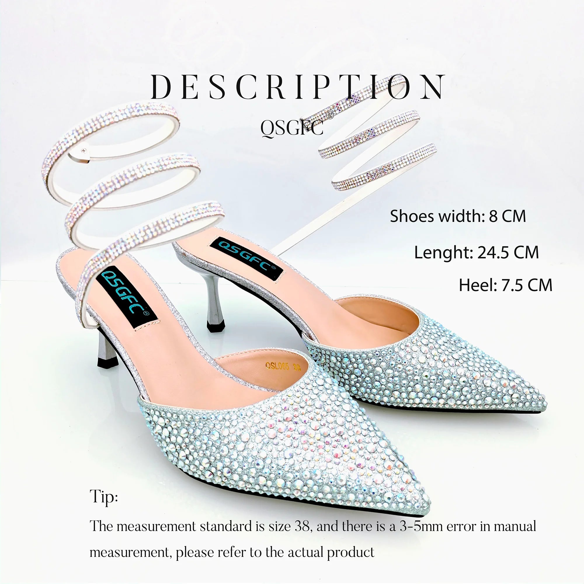 Shoes And Bag Full Diamond Women's Pointed Toe High Heels