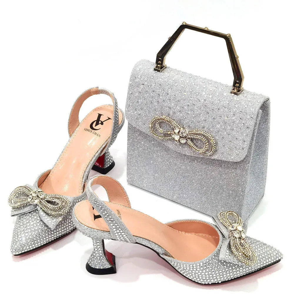 Rhinestone Bow Side Empty Party High Heels Pointed Toe Stiletto Heels