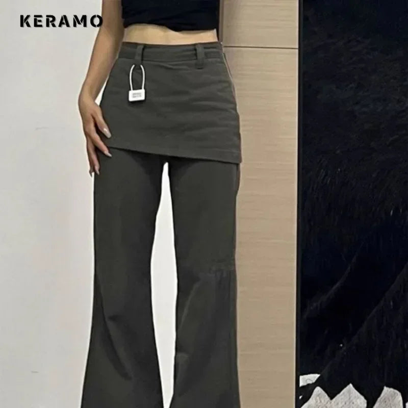 2025 Autumn Female Harajuku High Waist Flared Jeans Retro Y2K Hight Street Pants Women's Vintage Patchwork Denim Trouser