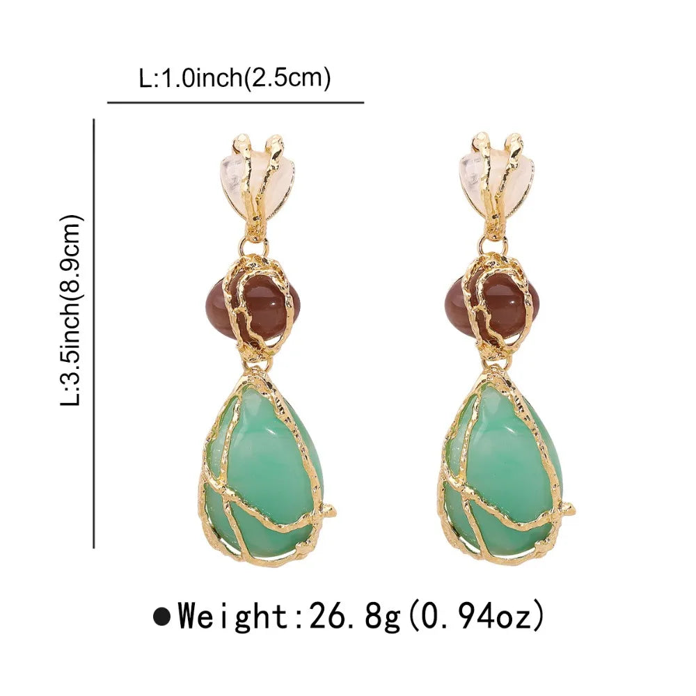Trendy Geometric Green Stone Resin Dangle Earrings for Women