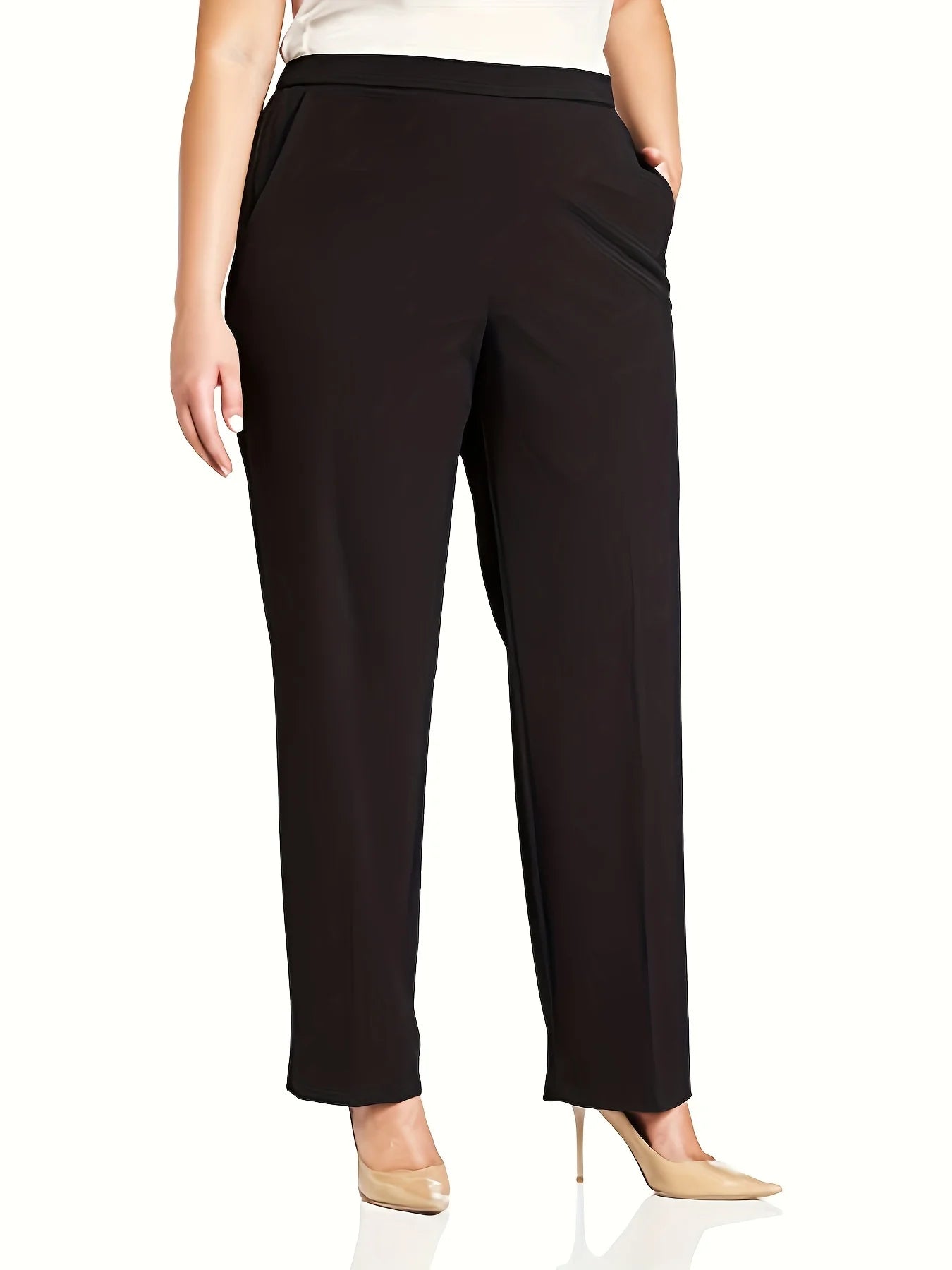 2024 Spring and Autumn fashion new women's plus size business formal wear with solid color straight pants nine-minute pants