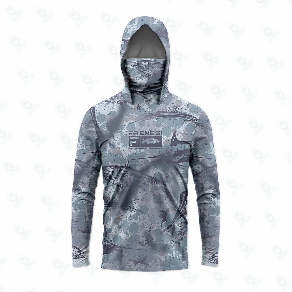 Fishing Shirts Men Sun Protection Hoodie Mask All-in-one Fishing Clothing Ropa Pesca Hunting Camping Angling T-shirt Upf 50+