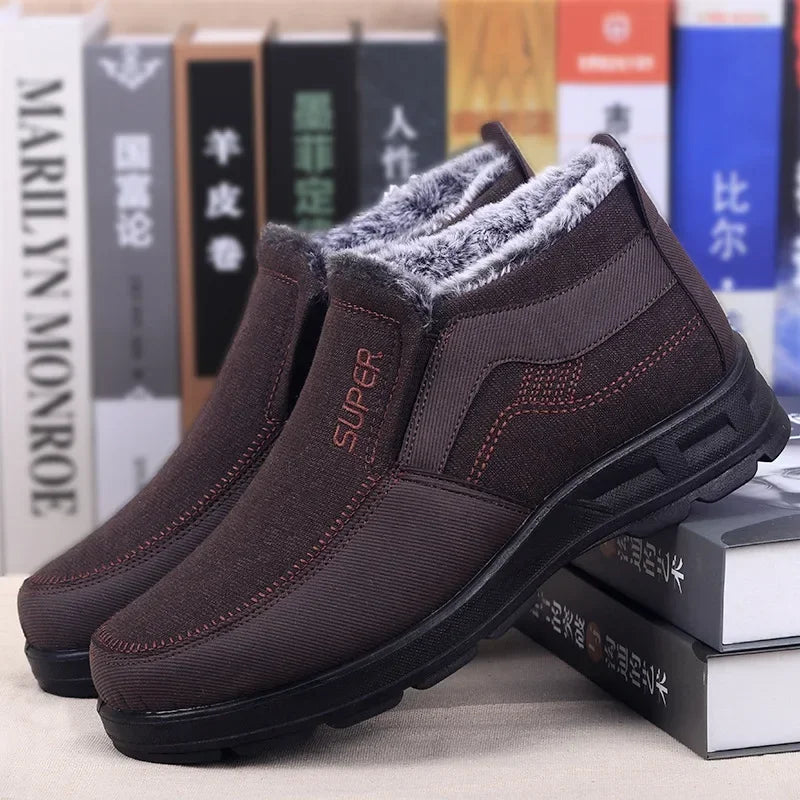 Shoes for Men 2024 Winter Fashion Non-slip Cotton Shoes Men's Thickened Leather Waterproof Casual Snow Boots Zapatillas Hombre