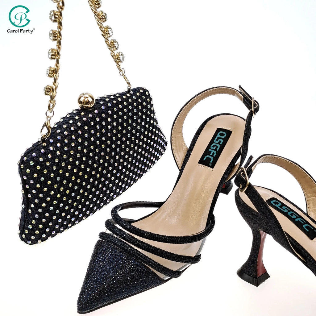 Women's Fashion Crystal Square Button Pointed High Heels