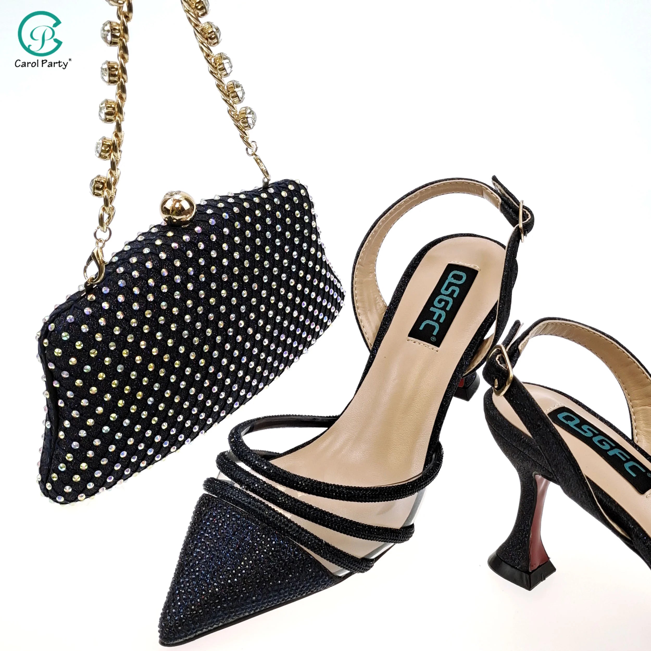 Women's Fashion Crystal Square Button Pointed High Heels