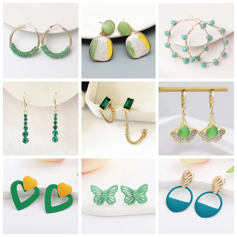 Green Color Crystal Dangle Earrings for Women