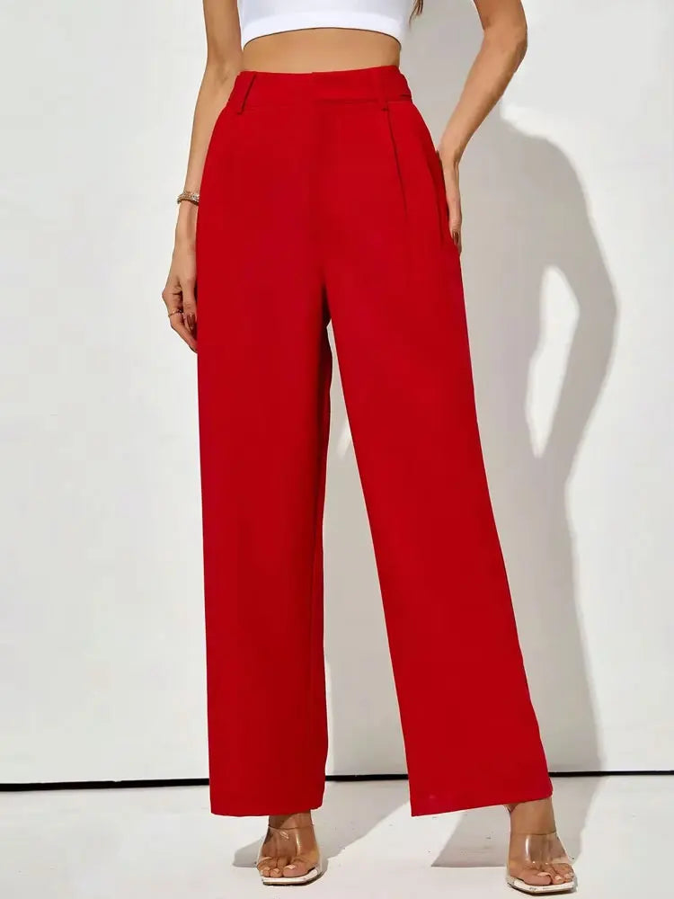 Straight Pants with Taps Front Darts for Women