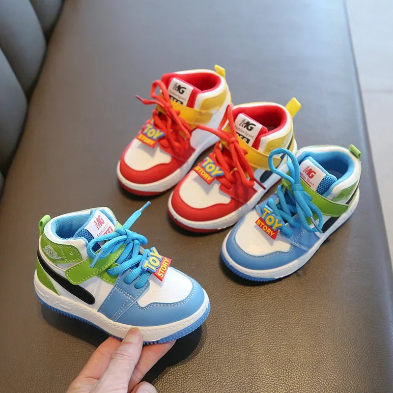 Spring Autumn Kid Casual Board Shoes Children Casual Board Shoes Children High Top Sport Shoes Velcro Straps Color Blocking
