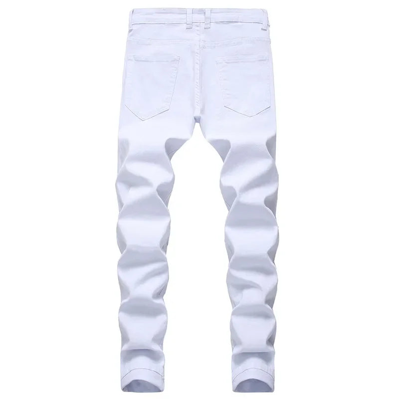 Men's White Jeans Fashion Hip Hop Ripped Skinny Men Denim Trousers