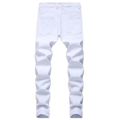 Men's White Jeans Fashion Hip Hop Ripped Skinny Men Denim Trousers