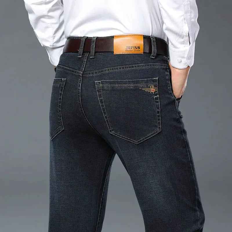 Plus Size 42 44 46 Spring Autumn Men's Fashion Casual Jeans Black Blue Classic Business Straight Elasticity Brand Denim Trousers