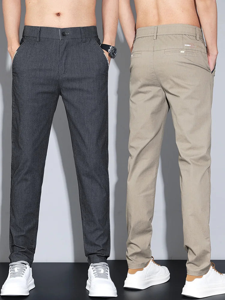 Cotton Thin Men's Business Casual Pants Summer Straight Slim Fit Fashion Stretch Solid Trousers Korean Men's Pants Size 28-38