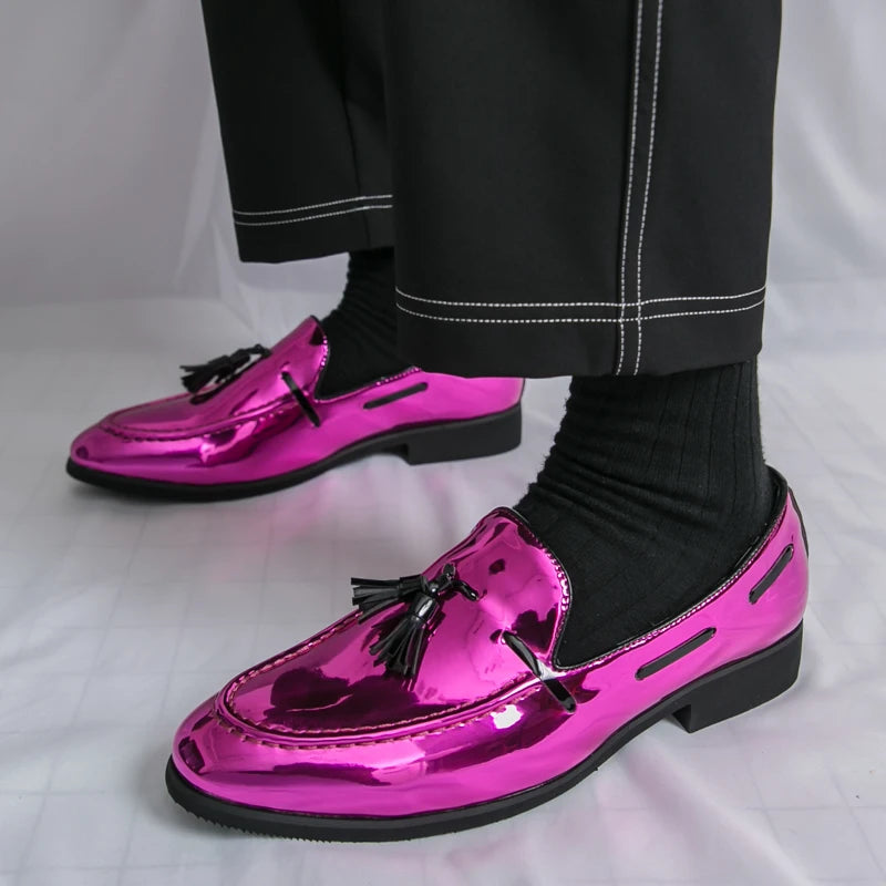 Purple Elegant Dress Shoes Man Luxury Party Wedding Shoes Men Fashion Tassels Pointed Toe Men Patent Leather Shoes Big Size 47