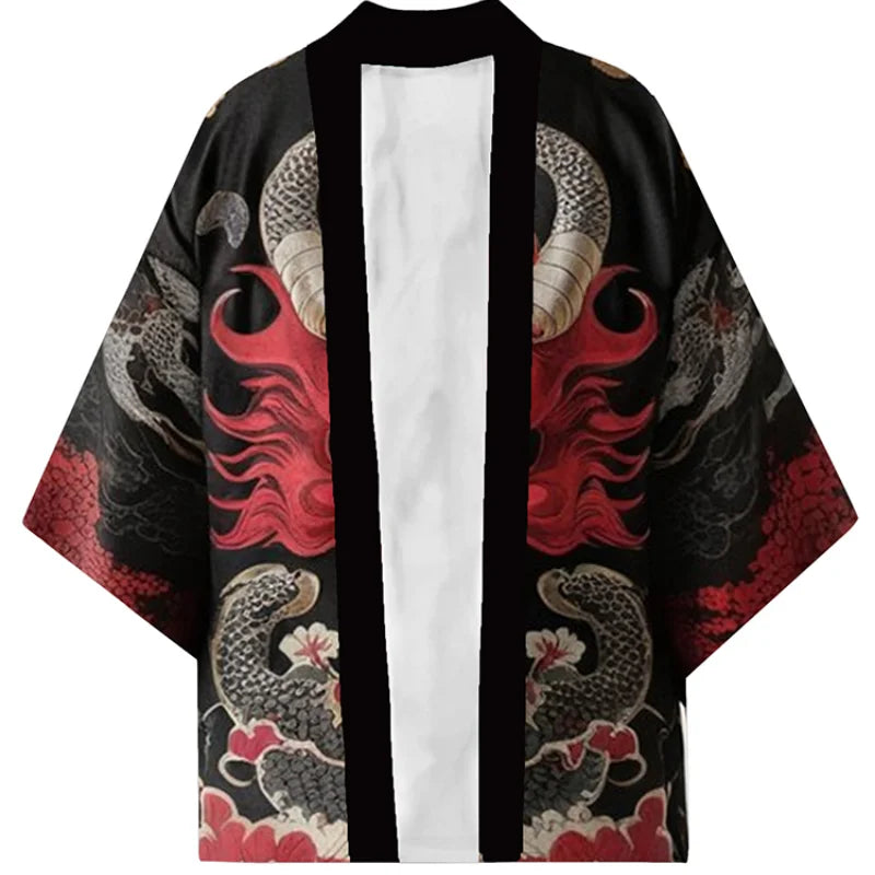 Demon Samurai Dragon Print Kimono Shirt Clothing Japanese Kimono Yukata Harajuku Cardigan for Men Traditional Haori Kimono Women