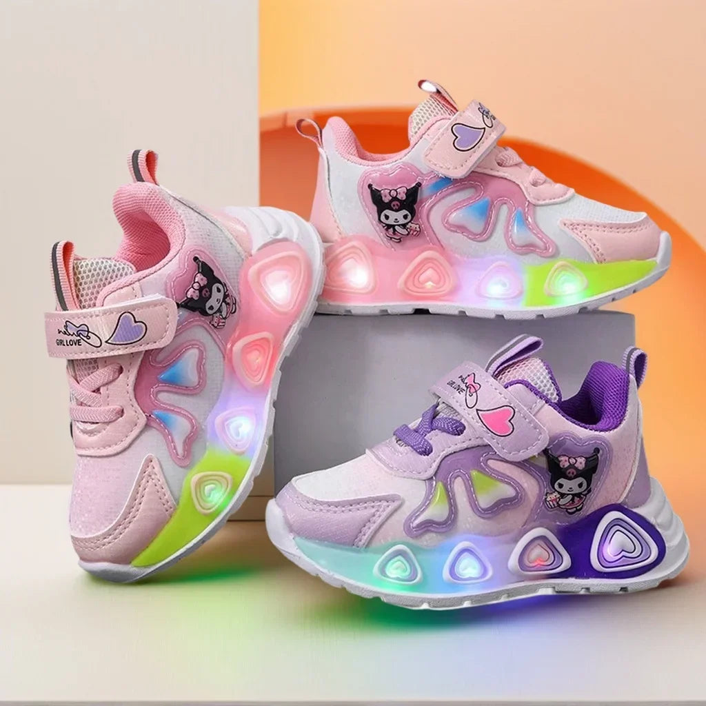 2025 Sanrio New Kids Led Light Shoes Cute Catton Kuromi Sneakers Non-slip Casual Shoes Boys Girls Breathable Outdoor Sport Shoes