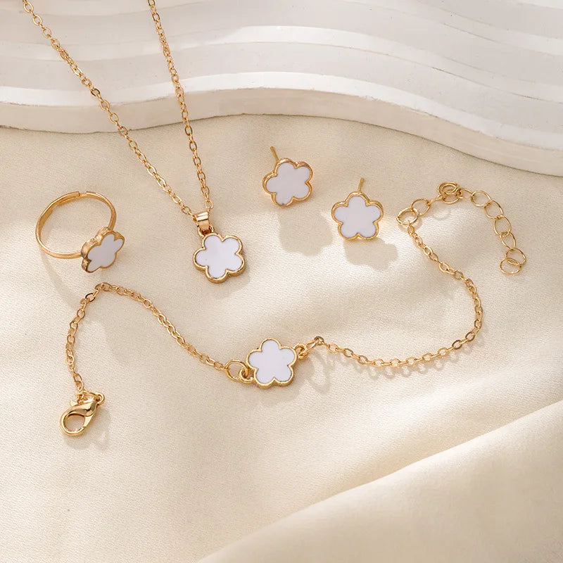 Lucky Five-petal Flower Clover Earrings Necklace