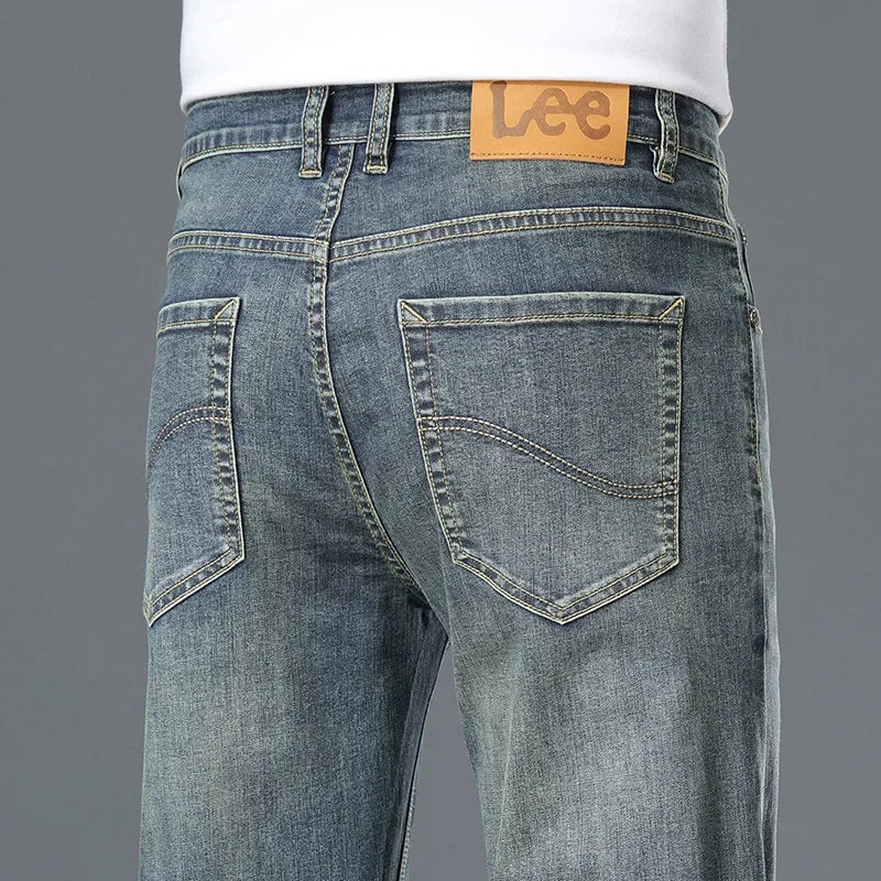 Lee Dex Men's Summer Thin Straight Leg Casual Jeans Slim Fit Long Trousers Comfortable Breathable Lightweight Denim Pants