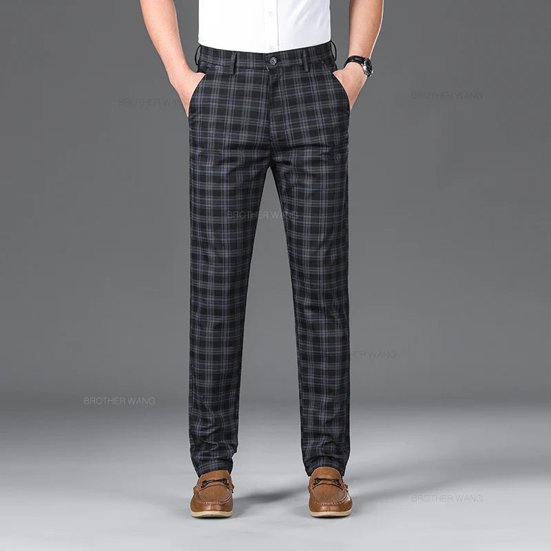 Spring Classic Men's Slim Fit Cotton Plaid Casual Pants Classic Style